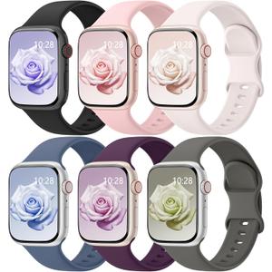 6 Pack Sport Bands Compatible with Apple Watch Bands 38mm 40mm 41mm 42mm 44mm 45mm 46mm 49mm for Women Men, Soft Wristband Silicone Sport Strap for iWatch Bands Series 11 10 9 8 7 6 5 4 3 2 1 Ultra SE