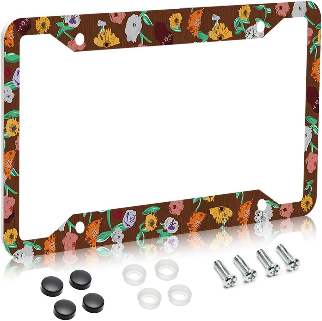 License Plate Frame for Car,Flower Piano Surprise Song Plate Frame with Screws for Standard Us Canada License Plate Holder, Stainless Steel Car Accessories 12x6 Inch