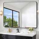 FORBATH Large Bathroom Mirror 48 x 36 InchesBlack Large Wall Mirror Aluminum Frame Wall Mounted Rounded Corner Morndern Mirror for Bathroom Bedroom Entryway Living Room