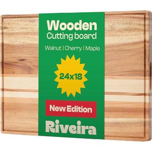 Riveira Walnut/Cherry/Maple Wood Cutting Board – Gourmet Grandeur: 24 x 18 Wooden Cutting Board – Natural Wooden Cutting Boards For Kitchen Decorative – Innovative Juice Grooves Wooden Chopping Board