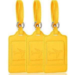 Teskyer Luggage Tags, 3 Pack Premium PU Leather Luggage Tags for Suitcases, Privacy Protection Travel Bag Tags, Yellow (Yellow)