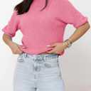Saodimallsu Womens Short Sleeve Sweater Crew Neck Pullover Summer Lightweight Loose 2025 Knit Tops Dressy Casual Blouse (Pink)