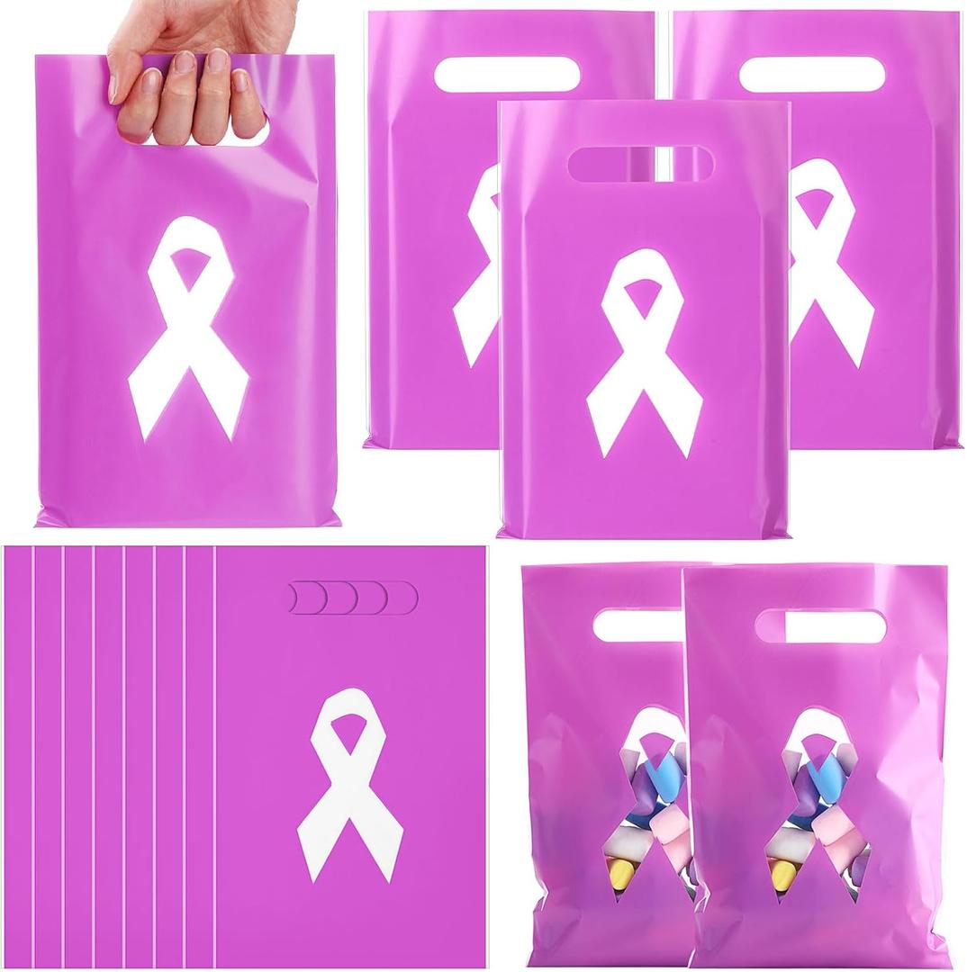 4 x Fuutreo 100 Pcs Purple Ribbon Awareness Plastic Treat Bags Bulk Crohn's Warrior Awareness Gift Bags for Items Goody Candy Domestic Violence Overdose Pancreatic Cancer Alzheimer's Disease Decor