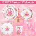 175PCS Pink Princess Birthday Party Decorations, Pink Four Ever a Princess Plates and Napkins Party Supplies, Scalloped Castle Paper Plates Disposable for Baby Shower Girl Birthday Party Decorations