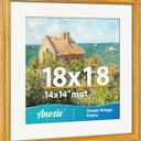 Vintage 18x18 Frame, Antique Gold Photo Frames with Plexiglass Front,Ornate Square 18x18 Picture Frame Display 14x14 with Mat or 18 x 18 Frame Without, Wall Dcor,1 Pack,Gold