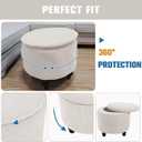 Round Ottoman Cover with Storage 2-Piece Stretch Stool Slipcover Soft Footstool Protector Covers Removable Washable Storage Stool with Cover Lid Folding Stool Covers for Home Decor (New White)