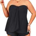 Daci Plus Size Bandeau Tankini Swimsuit for Women 2 Piece Halter Swim Top with Shorts Tummy Control Bathing Suits (Black) 16 Plus 