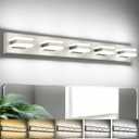 SOLFART Bathroom Brushed Nickel Bathroom Light Fixture, Vanity Lights Over Mirror, 5 Light Led Lights for Bathrooms,5 Color Temperature Adjustable Vanity Lights for Bath Nickel