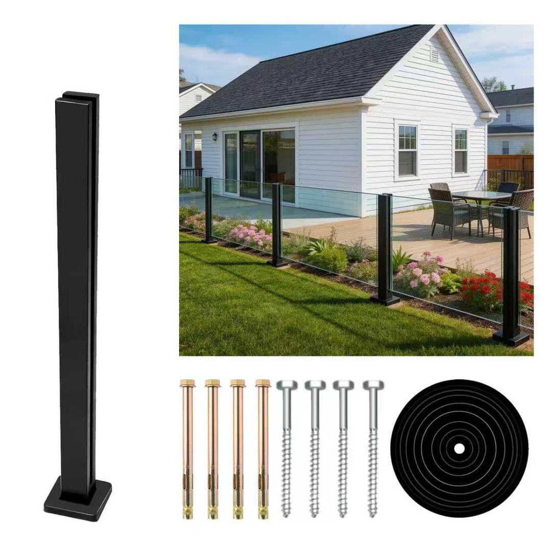 Glass Railing Mid Post 35.8",304 Stainless Steel Glass Balustrade Post with Spigot Slots for Indoors & Outdoors Railing of Deck,Balcony,Attic,Staircase (Mid Post,Black)