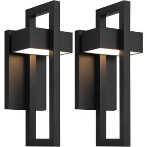 LamQee Outdoor Wall Lights Modern Exterior Lighting Fixtures, 3000K Integrated LED Outdoor Wall Sconce Lighting 2 Packs, Matte Black Outside Wall Mount Lights for House Front Door Porch Garage Patio