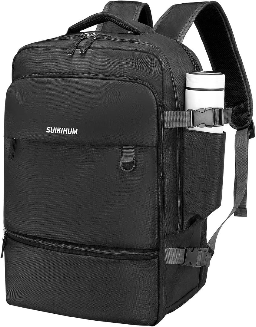 Travel Backpack for Men and Women,35L Carry on Laptop Backpack,Fits 16" Laptop with Water-Resistant Oxford Fabric,Anti-Theft Daypack with Luggage Strap and Shoe Compartment, Black