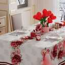 XCHI Rose Love Hearts Eucalyptus Leaves Valentines Day Tablecloth Square Table Cloth Washable Table Covers for Indoor Outdoor Dining Home Party Decorations 60x60 Inch