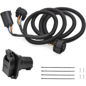 7-Foot 7-Pin Trailer Wiring Harness Kit, Compatible with 1997-2021 Ford F150,F250,F350,F450,F550, GMC, Chevy, Ram, Nissan, Toyota, Truck Bed Extension for 5th Wheel & Gooseneck Trailers
