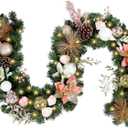 WBHome Pre-lit 6 Feet/72 Inch Christmas Garland, Rose Gold Lighted Garland with 35 LED Lights for Indoor Outdoor Xmas Decor Holiday Decorations, Battery Operated (Batteries NOT Included)