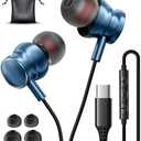 USB C Wired Headphones for Samsung Galaxy S25/S24/S23/S22 Ultra, Stereo Type C Earphones with Mic Volume Control Noise Cancelling Wired Earbuds for iPhone 17 Pro Max 15 16 Google Pixel 9 Pro - Blue