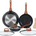 ESLITE LIFE Nonstick Ceramic Frying Pans Skillets Set with Lids, Non-Toxic Egg Omelette Kitchen Cooking Pans Compatible with All Stovetops (Gas, Electric & Induction), PTFE & PFOA Free (Black)