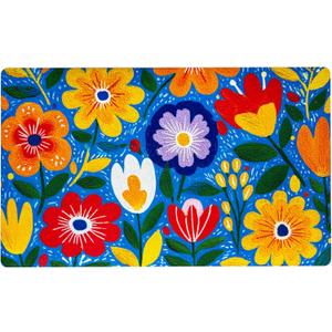 Welcome Mat 17x29 Inch Spring Summer Outdoors Indoors Front Door Mat, Low Profile Doormat for Outside Inside Home Entrance, Non Slip Rubber Back Floor Rugs for Entryway, Blue Flower