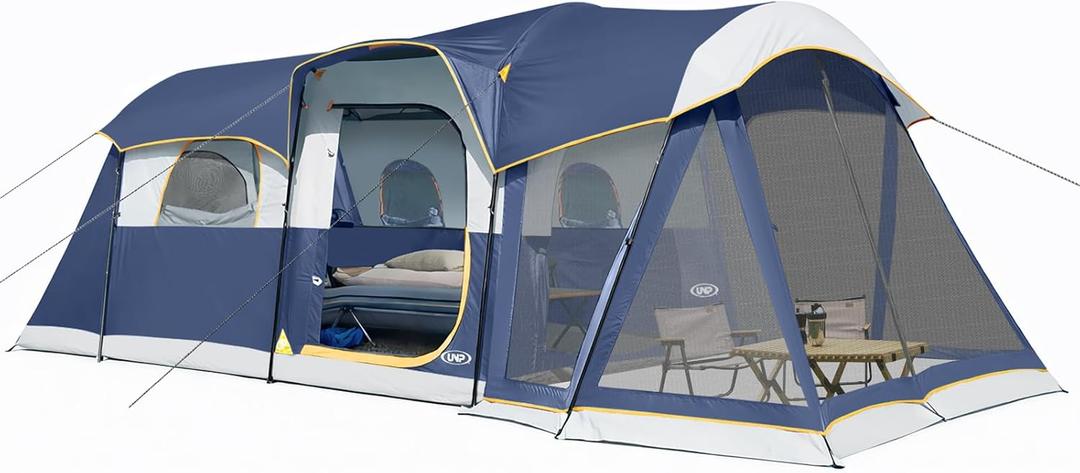 UNP Camping Tent 8 Person Waterproof Big Tunnel Tent with Screen Porch,Family Outdoor Large Tents for Camping 20' x 9' x 80in(H)