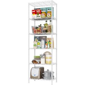 HOMEFORT 6-Shelving Unit, Adjustable Wire Shelving, Metal Wire Shelf Rack Organizer for Kitchen, Pantry, Closet, Bathroom, Laundry, White, 21" W x 11" D x 69" H
