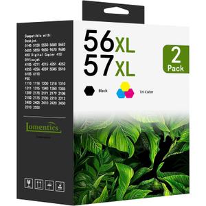 56XL 57XL Ink Cartridges Combo Pack (2-Pack, Black/Tri-Color) Replacement for HP 56 XL 57 XL Ink Cartridge Deskjet 5550 5650 5150 Photosmart 7350 7260 7450 7550 7760 PSC 2210 Printer