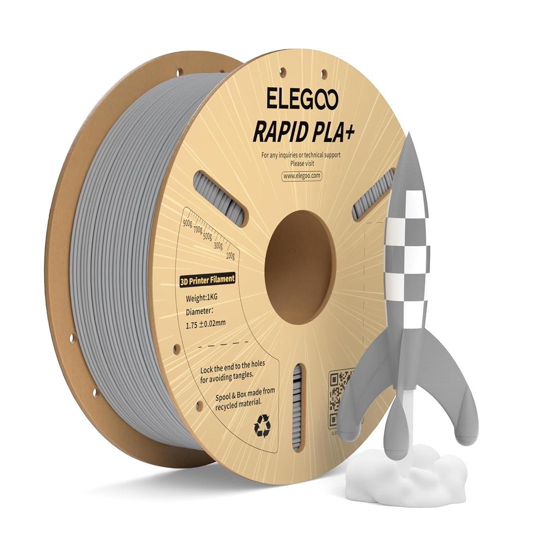 ELEGOO Rapid PLA Plus Filament 1.75mm Gray 1KG, PLA+ 3D Printer Filament for 600 mm/s High Speed Printing, Dimensional Accuracy +/- 0.02 mm, 1kg Cardboard Spool(2.2lbs)