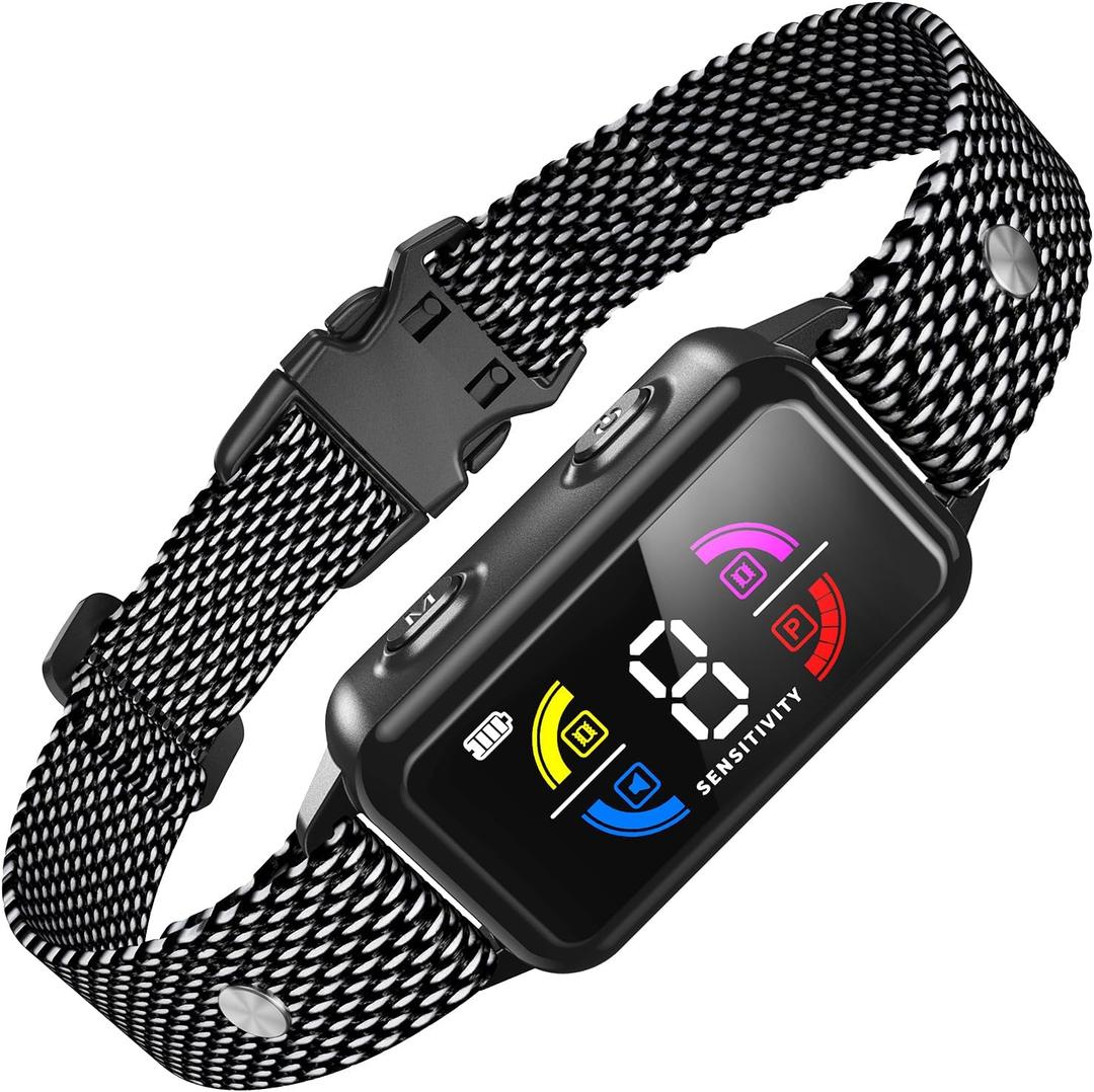 No Shock Rechargeable Dog Bark Collar with 8 Adjustable Sensitivity, Smart Anti Barking Collar with Beep and Vibration Modes for Large Medium Dogs (Black)