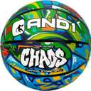 AND1 Chaos Rubber Basketball: Official Regulation Size 7 (29.5 inches) Rubber Basketball - Deep Channel Construction Streetball, Made for Indoor Outdoor, Green/Aqua