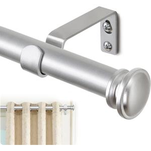 TONIAL Curtain Rod 32 to 58 Inch(2.6-4.8ft), Telescoping Splicing 3/4 Drapery Rods for Windows 20 yo 54 Inches, Decorative Single Rod with Small Cap Finial, Silver