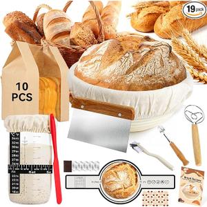 Sourdough Starter Kit,19PCS Banneton Bread Proofing Basket with Glass Sourdough Starter Jar, Sourdough Bread Baking Supplies, 9'' Round Bread Proofing Basket, for Bread Making Baking Fermentation