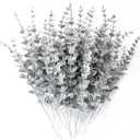 RECUTMS 36Pcs Silver Eucalyptus Leaves Stems 15 inch Artificial Eucalyptuses Leaf Branches Faux Flower Bouquet for Winter Wedding Centerpiece Floral Arrangement Christmas Picks Office Home Table Decor