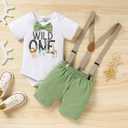 GRNSHTS Baby Boy Funny First Birthday Clothes Infant Boy Bow Tie Romper Bodysuit Cake Smash Outfits (Green, S)