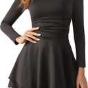 Black Long Sleeve Cocktail Mini Dress for Women Square Neck Birthday Dinner Club Night Bodycon Sexy Short Dresses (Medium)