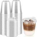Qeirudu 12 Oz Round Bottom Clear Plastic Cups with Strawless Sip Lids, 50 Pack Disposable Iced Coffee Cups To Go Cups for Cold Drinks, Smoothie, Juice, Milkshake