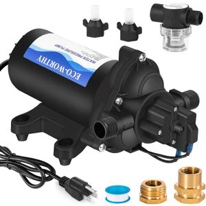 ECO-WORTHY 33-Series Industrial Water Pressure Pump 110V AC 4.0GPM 50PSI RV Fresh Water Diaphragm Pump include Garden Hose Adapters for Irrigation Marine Boat Sprinkler Faucet