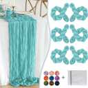 Teal Cheesecloth Table Runner 6 Pack 35" Boho Gauze 120 inches Long Tablecloth Runner Rustic Sheer Fabric Bulk for Baby Shower Wedding Bridal Birthday Party Picnic Table Decorations