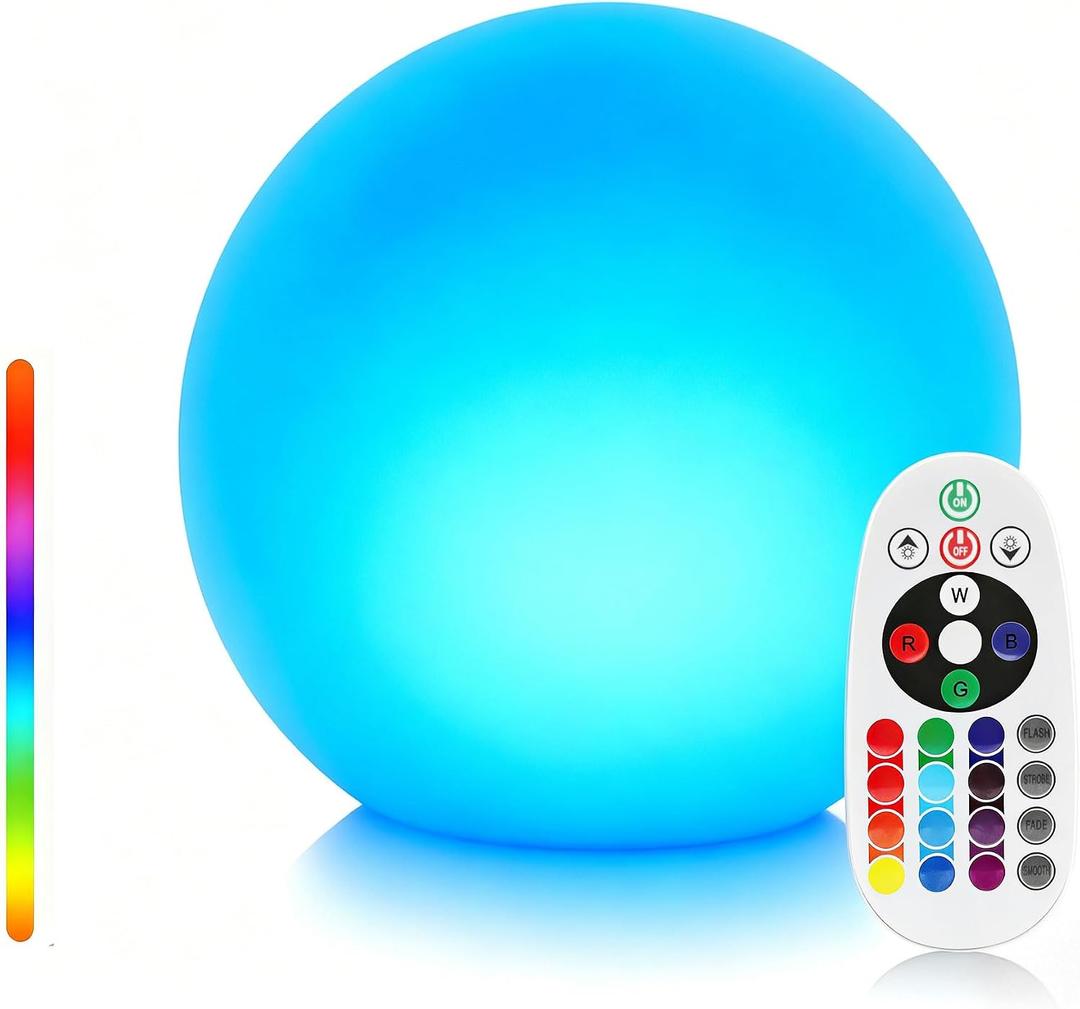 14-inch LED Globe Light, Large Outdoor Waterproof Ball Light for Events & Parties, RGB Color Changing Mood Lamp, Rechargeable Landscape Lighting