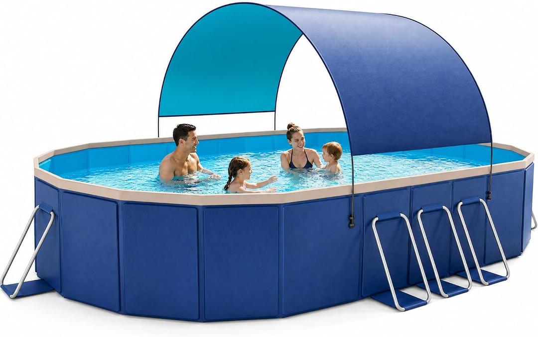 118" Non-Inflatable Foldable Swimming Pool for Family, Portable Above Ground Pool for Adults & Kids, Easy Setup for Outdoor, Backyard, Garden, Camping - Durable PVC(118"x87"x20", NEW)