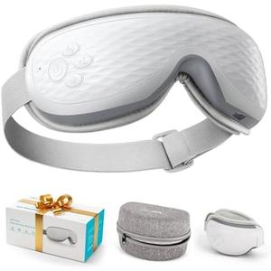 ALLJOY Eye Massager with Heat, Mothers Day Gifts for Women Men, Bluetooth Music Sleep Mask for Migraine Relief,Eye Strain, Dark Circles & Dry Eyes (White)