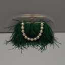 Women Real Natural Ostrich Feather Evening Bags Purses Clutch Vintage Banquet Handbag (Darkgreen)