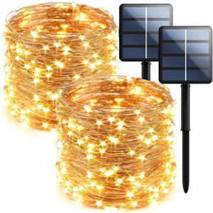 2-Pack 200 LED Solar String Lights for Outside,Solar Fairy Lights for Outside Waterproof,Solar String Lights Outdoor with 8 Modes for Christmas Tree,Balcony, Party,Wedding Decorations (Warm White)