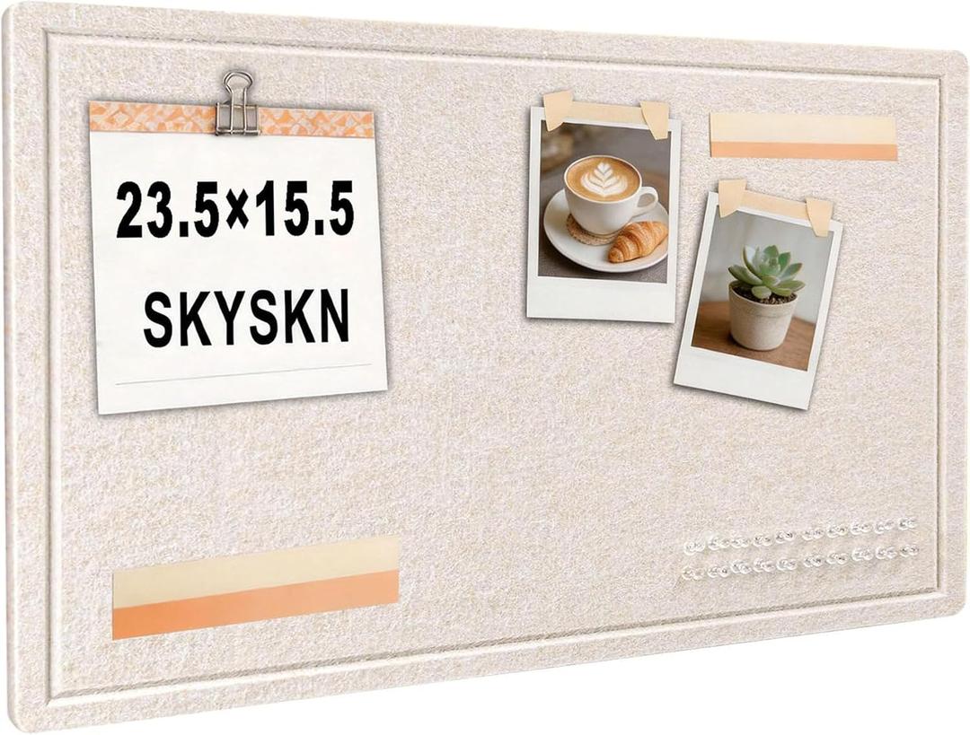 Bulletin Board, 23.5 x 15.5 inches Felt Board Decorative Pin Board, Cork Board Alternative for Wall, Foldable Self-Adhesive Vision Board Mood Board with 20 Pushpins - Oatmeal