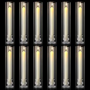 12 Sets (24 Pcs) 12inch Hurricane Candle Holder Sleeve Wedding Gift Christmas Clear Glass Cylinder Candleholder Chimney Tube, Open Ended Candle Shade Glass Tapered Candle Holders
