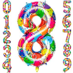 2 x Rainbow Number 8 Balloon, 40 Inch Large Colorful Foil Number Balloons Eight Balloons for 8th Birthday, Huge Mylar Numbers 8 Year Old Birthday Party Supplies Balloons
