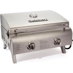 Cuisinart Chef's Style Tabletop Portable Propane Grill, 20,000 BTU Stainless Steel 2-Burner Outdoor Gas Grill for Camping, Tailgates, BBQ, Hassle-Free Setup, Twist-Start Ignition, CGG-306
