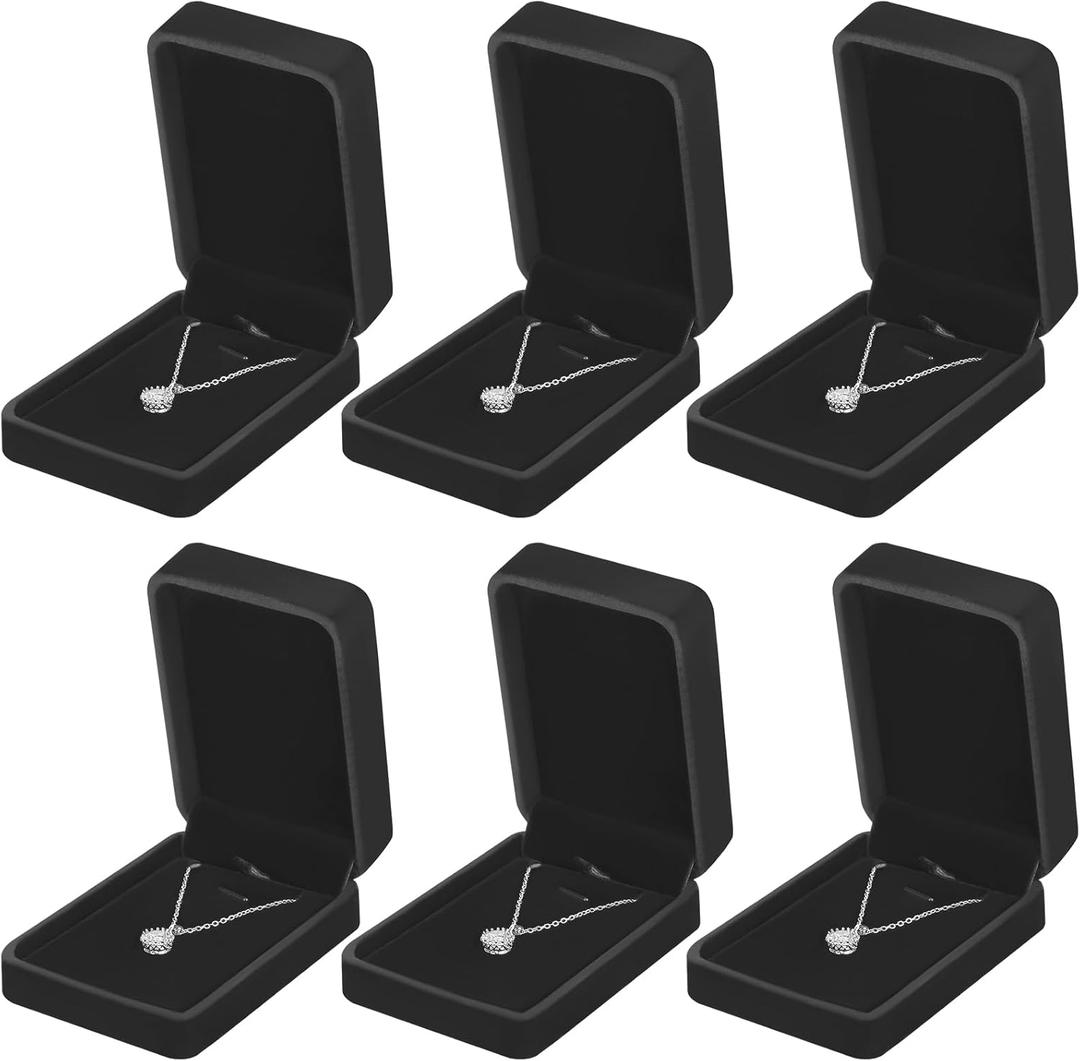 6 Pieces Classic Velvet Necklace Pendant Box for Jewelry Gift, Small Jewellry Storage Display Case for Wedding Engagement Birthday Anniversary (Black)