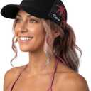 TOP-EX Ponytail Snapback Trucker Cap Women, UPF50+, Midnight Palm Black S/M