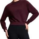 Modal Soft Cropped Sweatshirts for Women Long Sleeve Crew Neck Pullover Crop Top (Large, Maroon)
