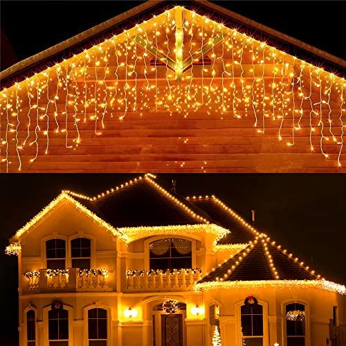 Techip Halloween Christmas Lights Outdoor, 33ft 400 LED Icicle Lights for Outside, Plug in Curtain String Lights Twinkle Tree 8 Modes Waterproof for Patio Party Holiday Decorations Warm White