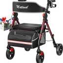 Walkers for Seniors, Rollator Walker with Seat, Walkers for Seniors with seat, 350 lb Capacity,with 8'' Big Wheels, Rolling Walker (Burgundy) (Red)