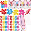 Quelay 50 Set Valentine's Day Puzzle Pin Conversation Heart Puzzle Piece Lapel Pins Hug Me Love Sayings Brooches with Thank You Cards & Gift Bags for Classroom Exchange Party Wedding Favors